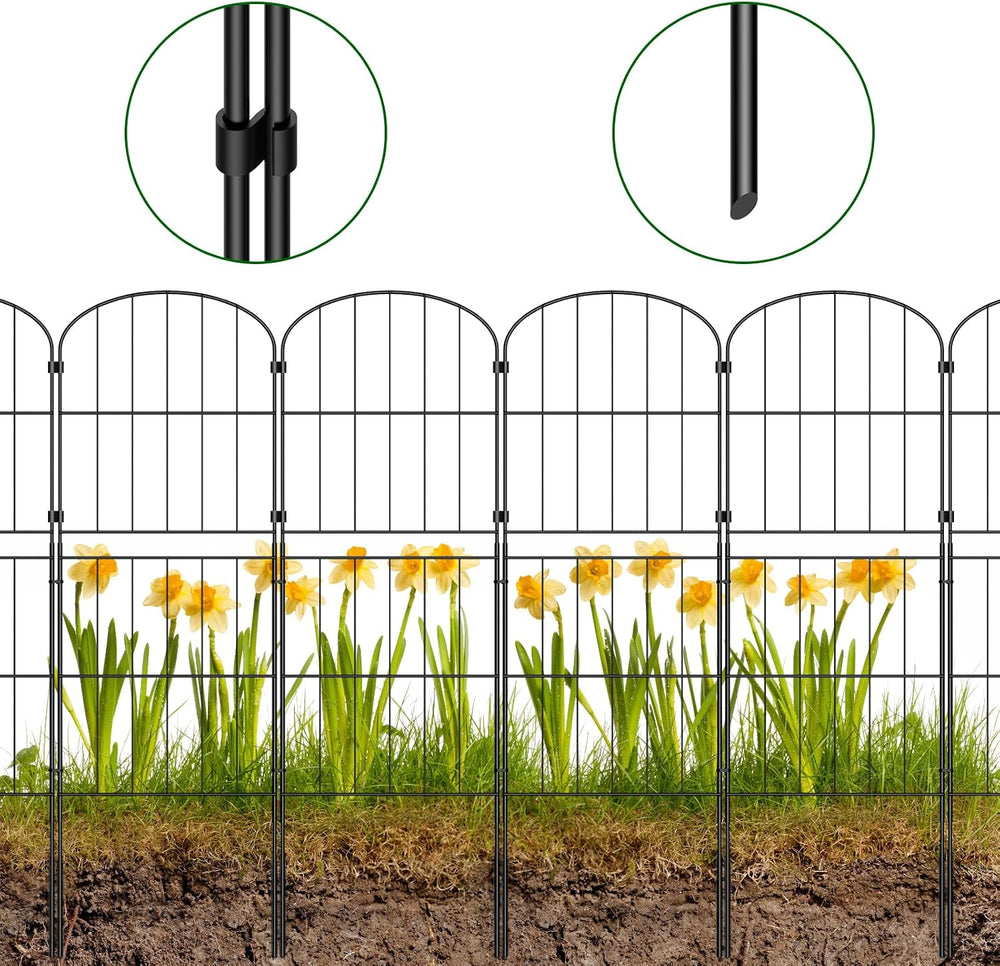 PINPON 10-Panel Arched Garden Fence 37.5inH x 10.4ftL Rustproof Border