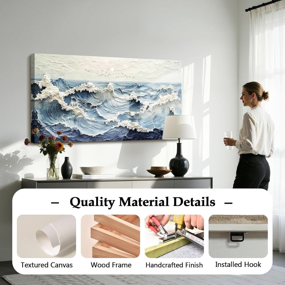 Kinetrix Modern Abstract Wave Wall Art Ocean Large Print Blue White Decor