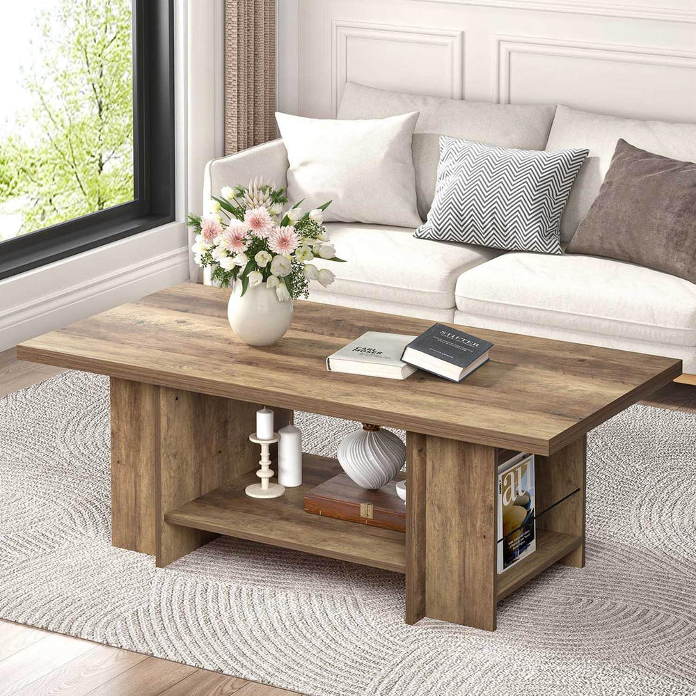 FOLUBAN Wood Coffee Table, Modern Center Table for Living Room with Bottom St...