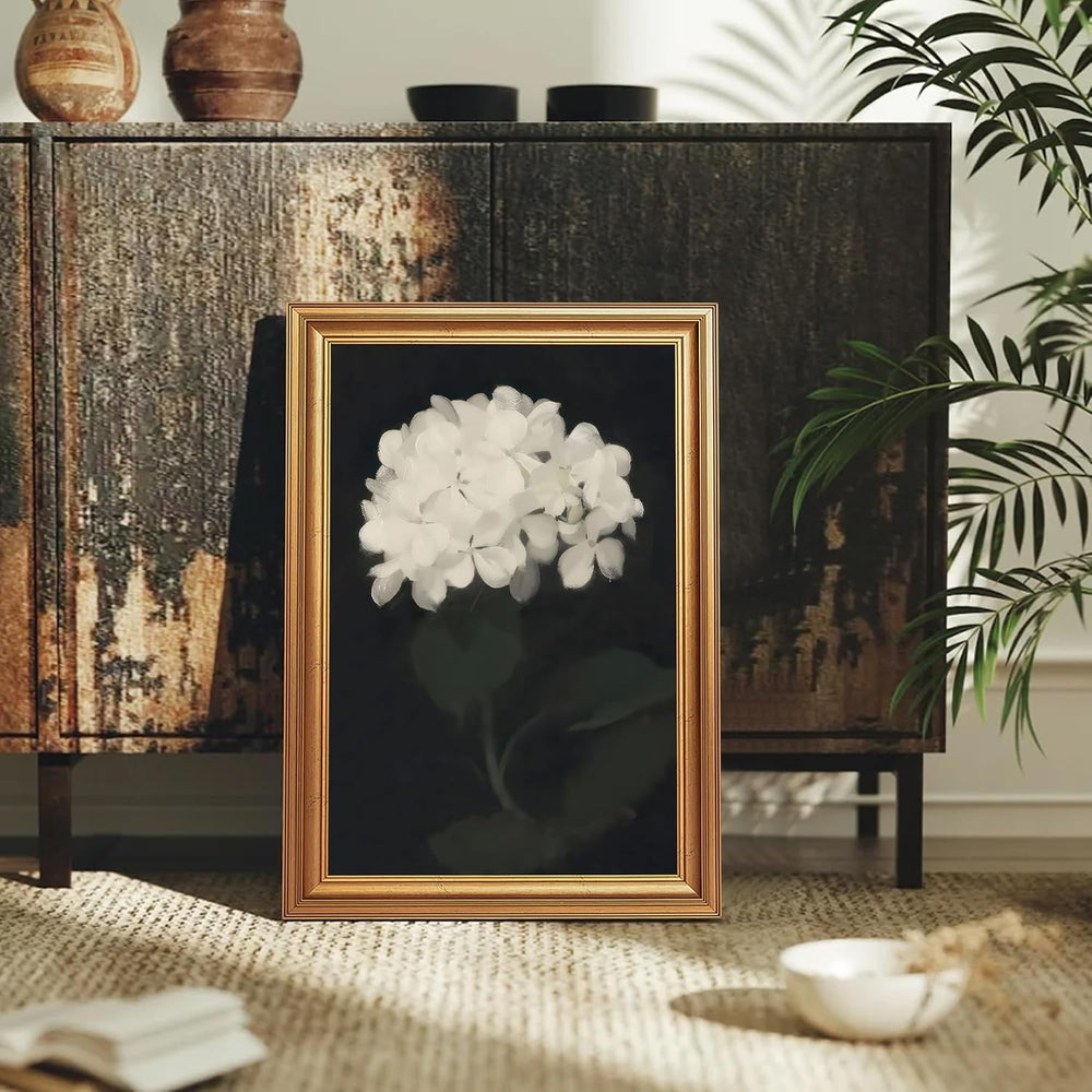EJPFOGV White Hydrangea Framed Canvas wall art Black Background 16x24 inch