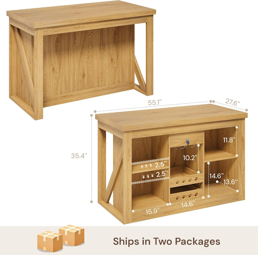 Viviwood Kitchen Island with Storage, 55" Farmhouse Stationary Island Ta...