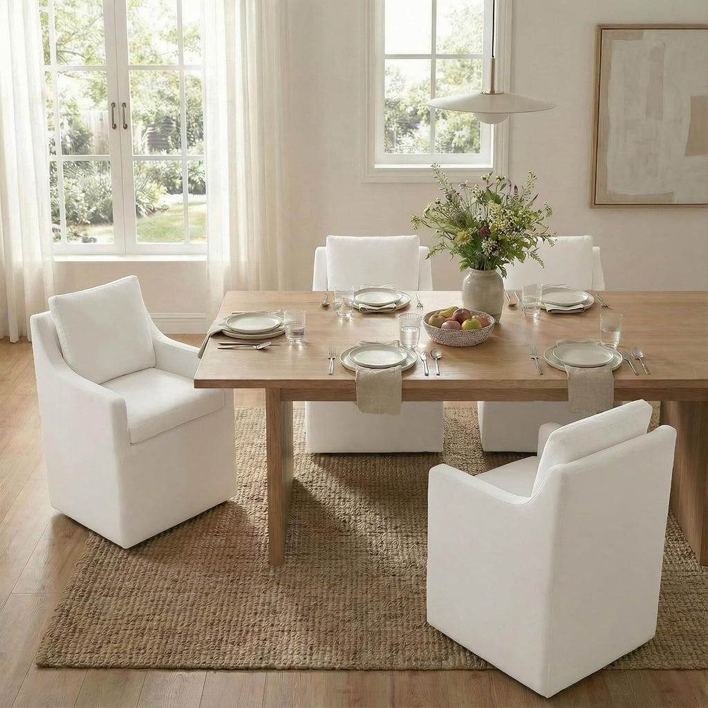 KISLOT Upholstered Dining Chairs Set of 2 with Washable Cover, White