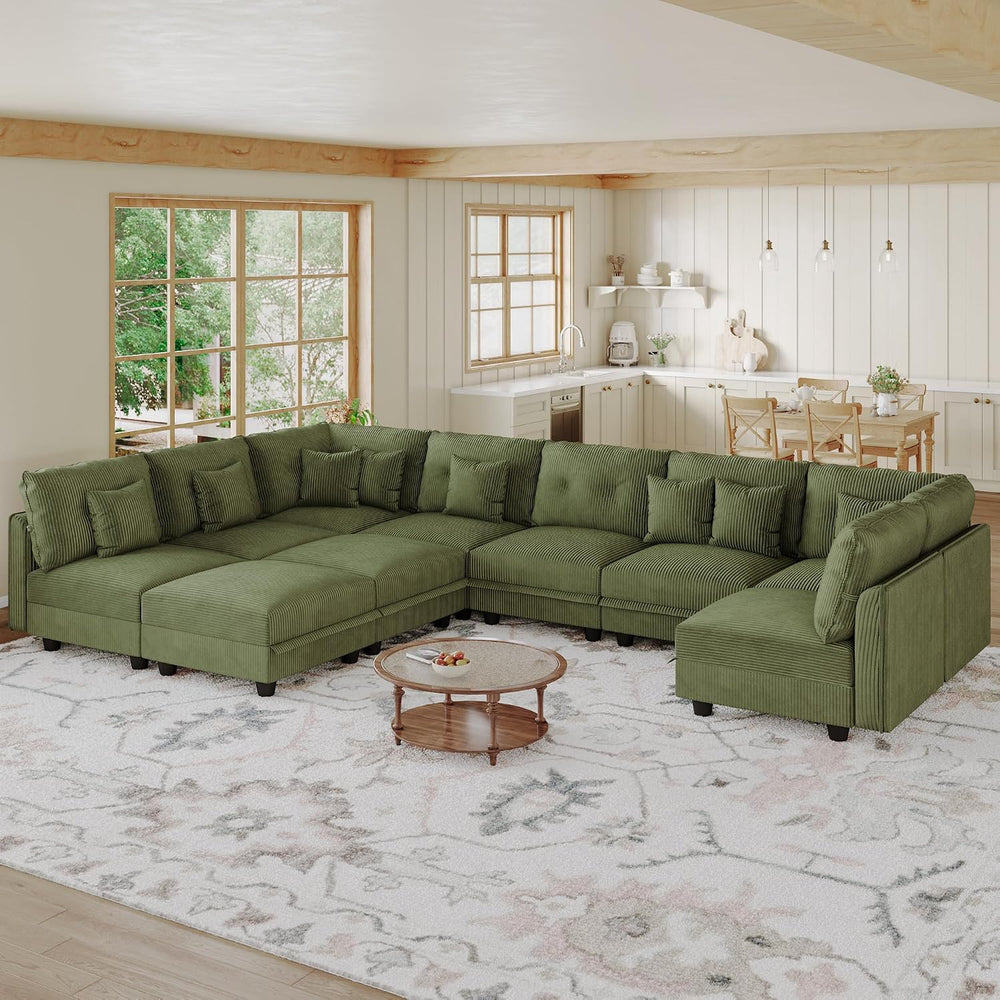 LLappuil 10 Seater Sectional Sofa with Storage, Corduroy Modular U Shaped Cou...