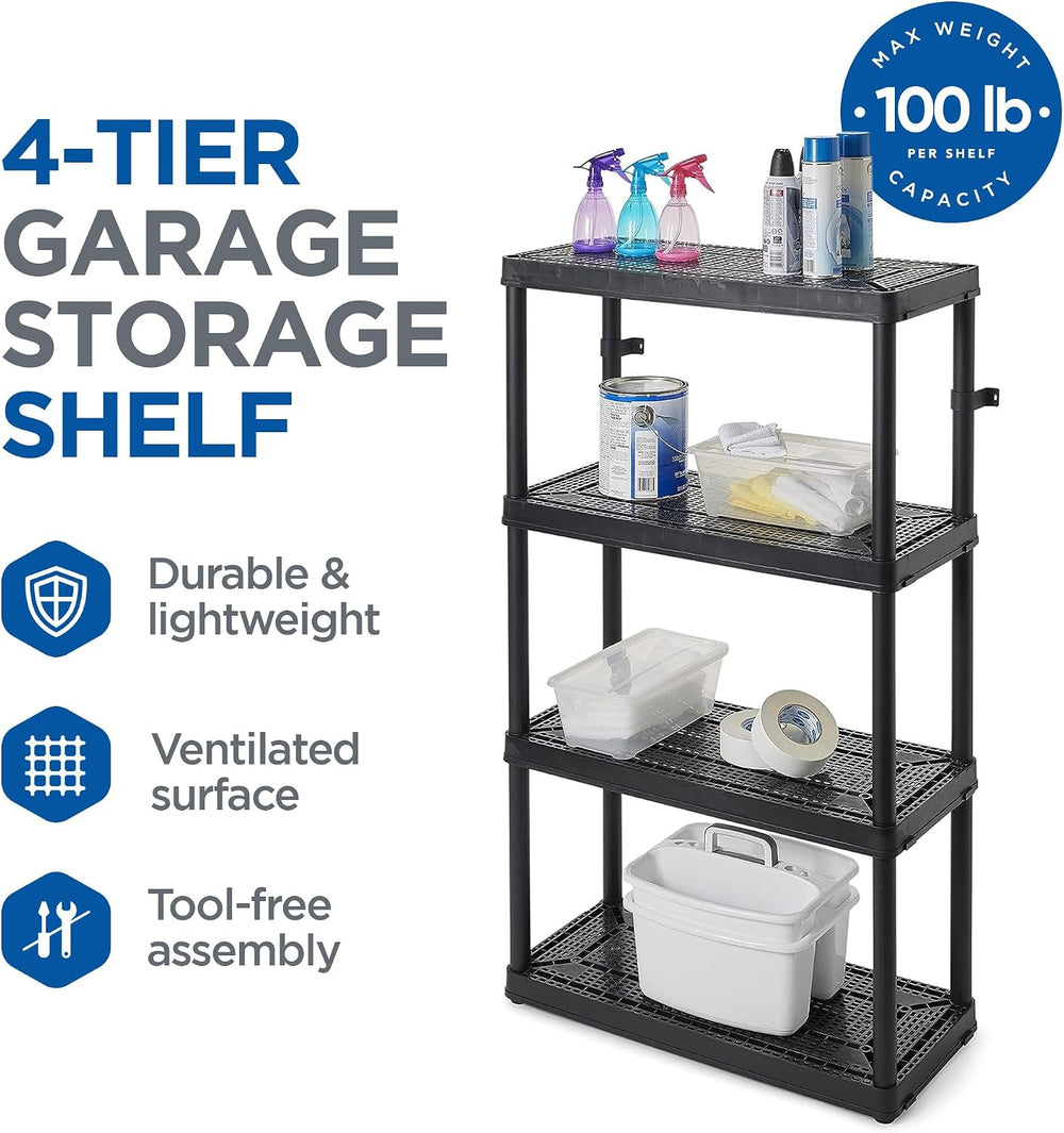 Gracious Living 4-Shelf Fixed-Height Medium-Duty Storage, Black, 2-Pack