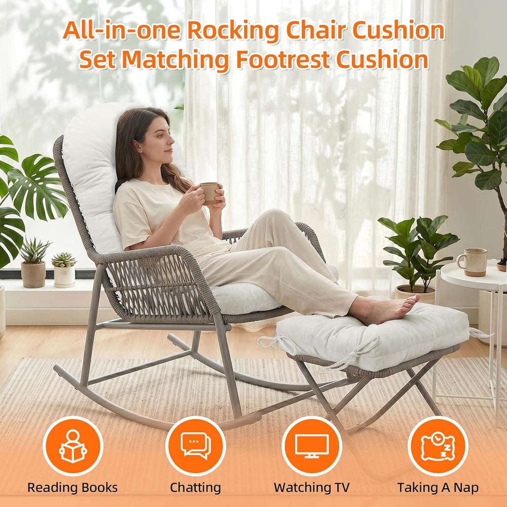 Rocking Chair Cushion Set, Ottoman Cushion Included,White