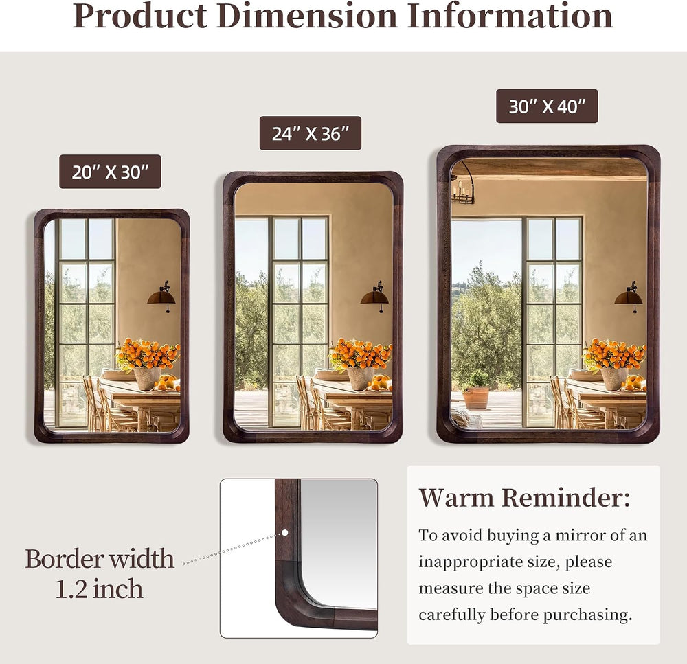 Tanmicoshomy Dark Wood Bathroom Rectangle Mirrors for Wall 30 x 40 Inch
