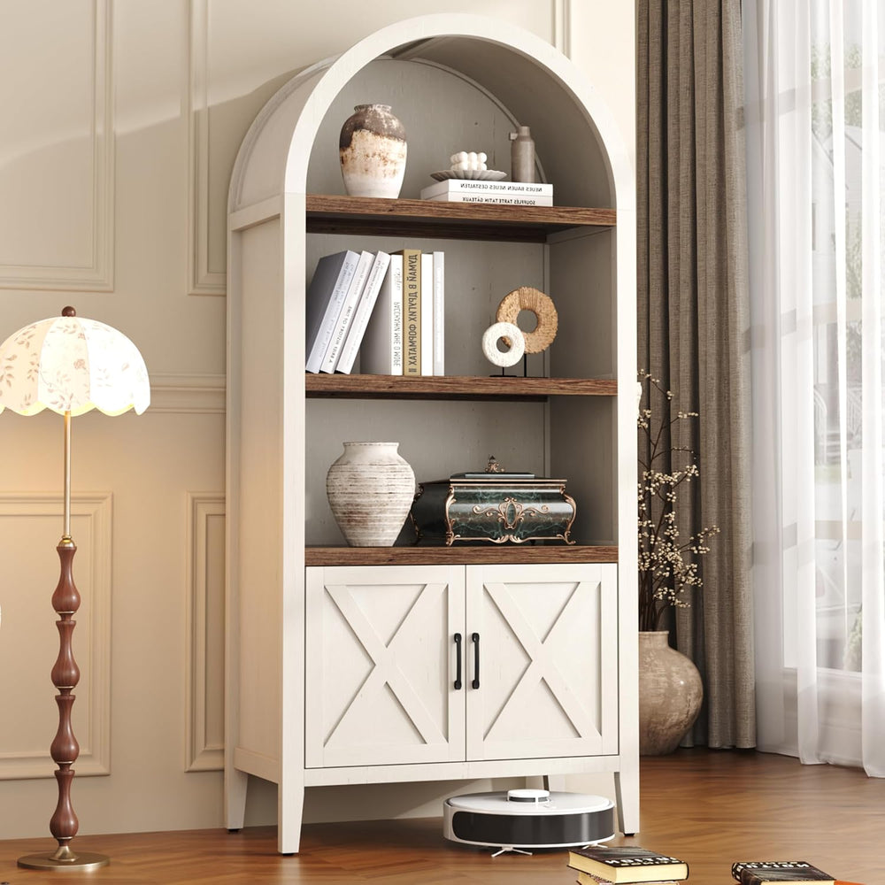 Yusong 71" Tall Arched Bookcase, 5-Tier Arched Bookshelf, Arch Cabinet D...