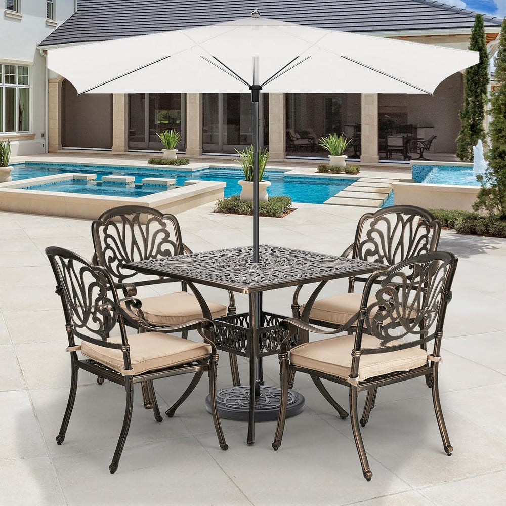 VINGLI 5-Piece Outdoor Patio Dining Set, Cast Aluminum All-Weather Outdoor Ta...