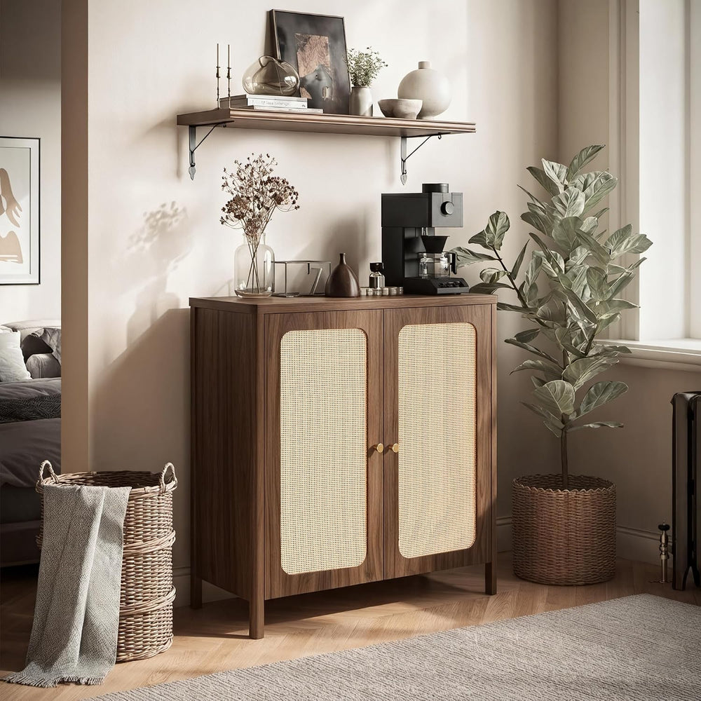 KISLOT 31.5" Rattan Buffet Cabinet with Storage, Sideboard with Adjustab...