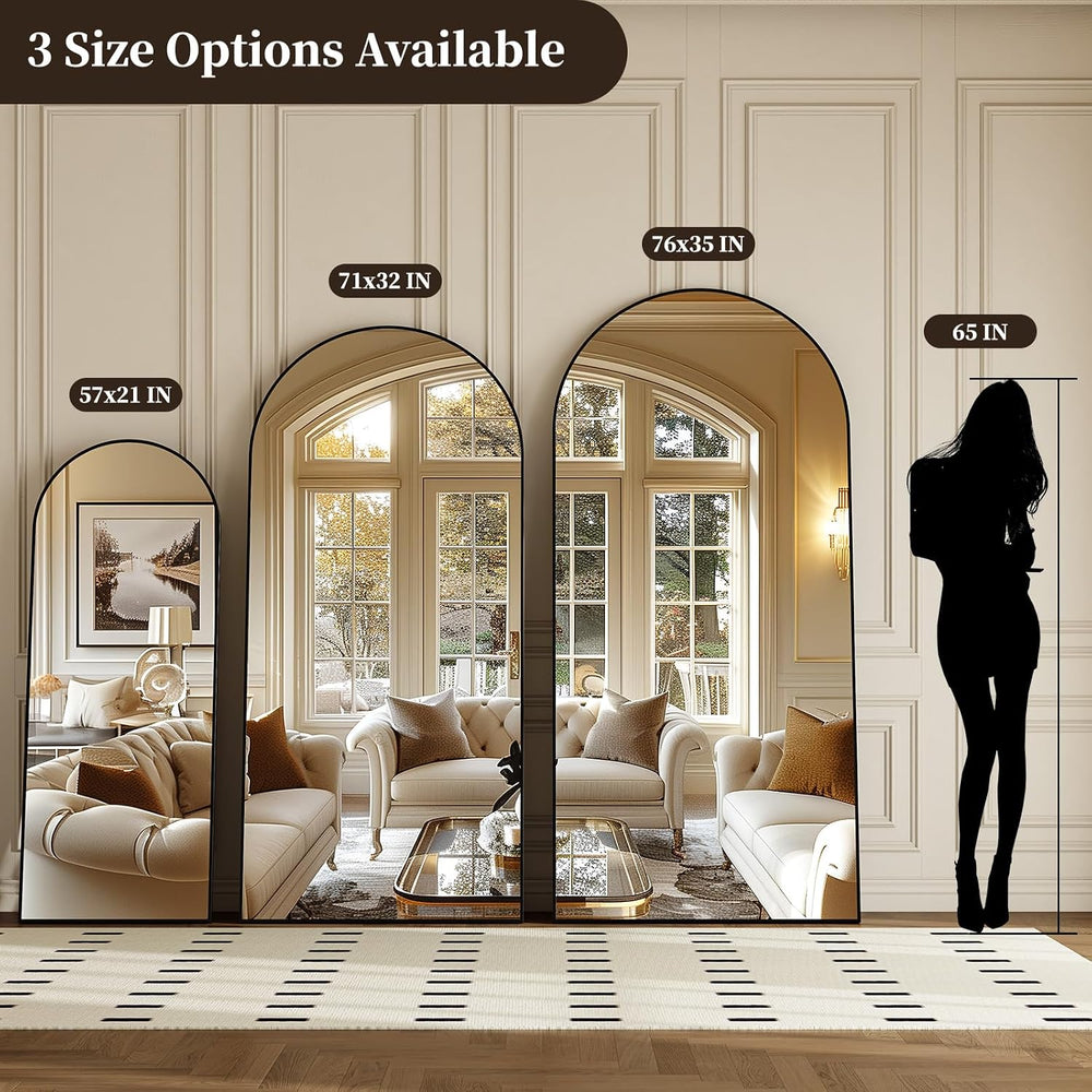 Krymnar 57"x21" Arched Full Length Mirror, Brushed Black Aluminum F...