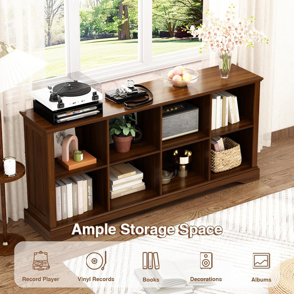 8 Cube Storage Organizer, 62" Long Low Horizontal Bookshelf,Walnut