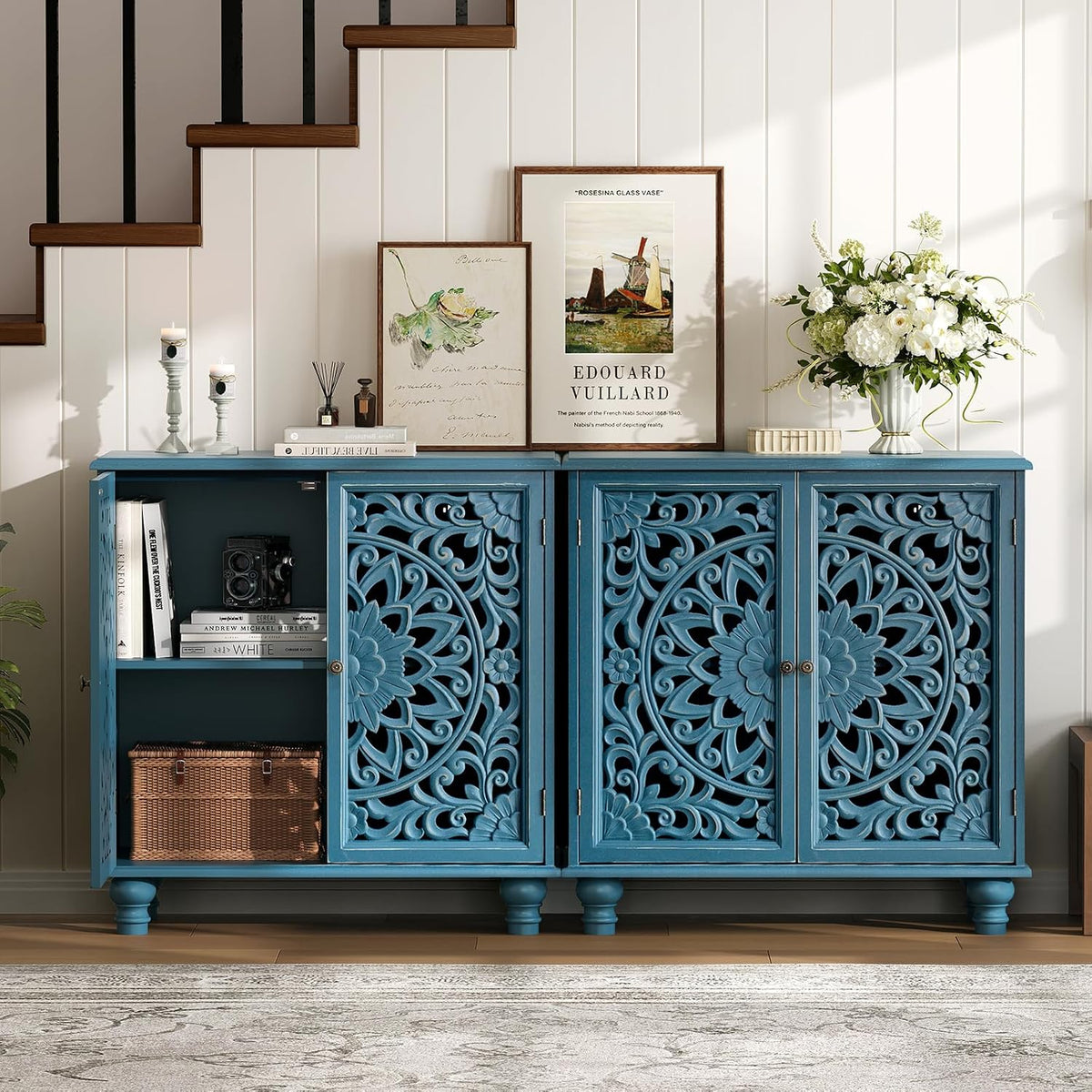 JOINICE 31" Accent Storage Cabinet with Doors for Living Room,Blue