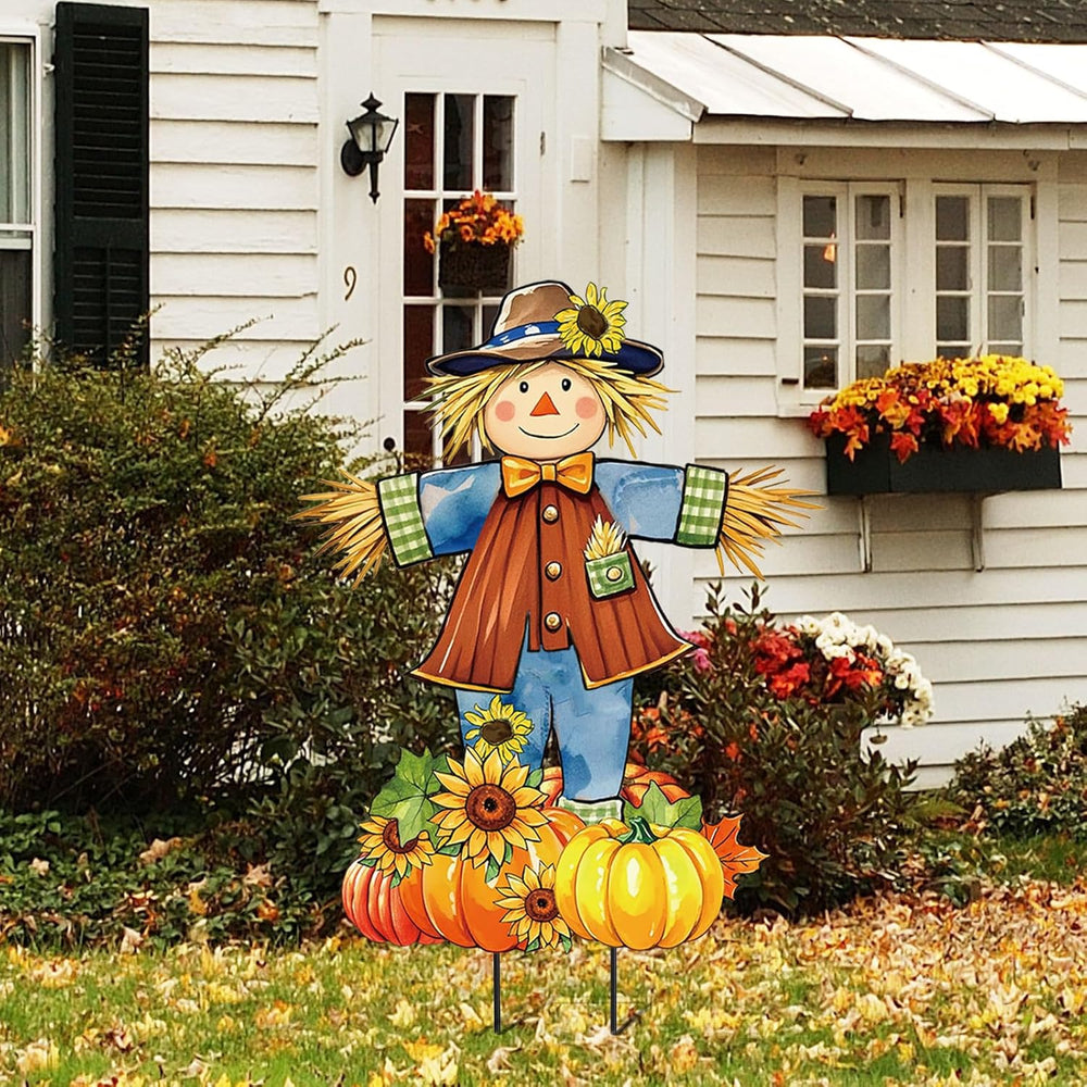 JarThenaAMCS 33" H Fall Large Scarecrow Metal Garden Stakes Rustic Pumpk...