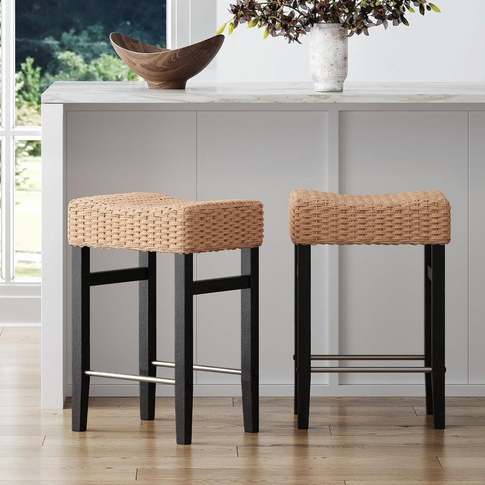 Nathan James Harvey Rattan Bar Stool, Bohemian Counter Height Stool with Wove...