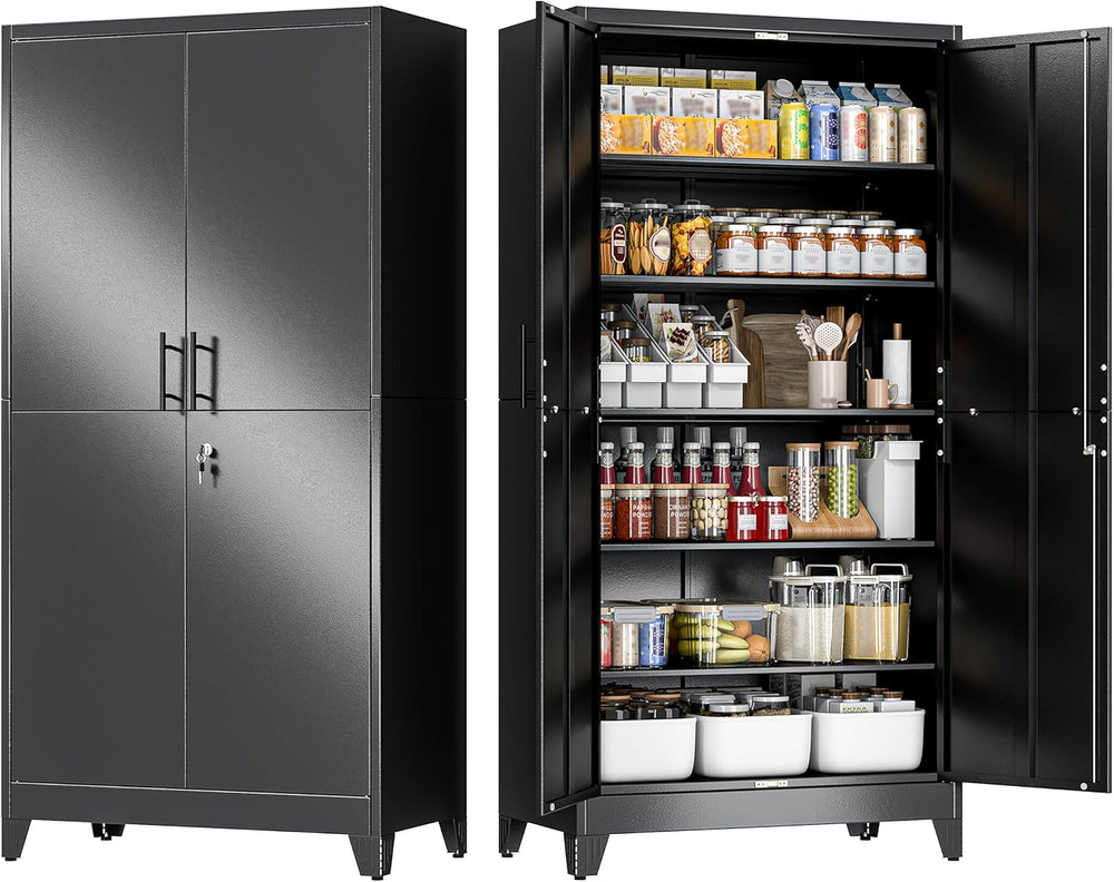 GAIOUS 79" Tall Metal Pantry Storage Cabinet with Lock, File Cabinet Black