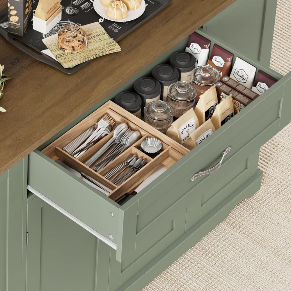 HOSTACK 47" W Kitchen Island Cart with Storage, Rolling Island Table, Green