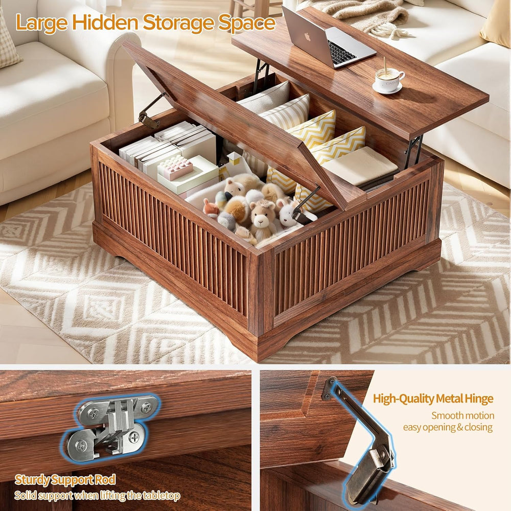 Memobarco Fluted Lift Top Coffee Table with Storage,Walnut