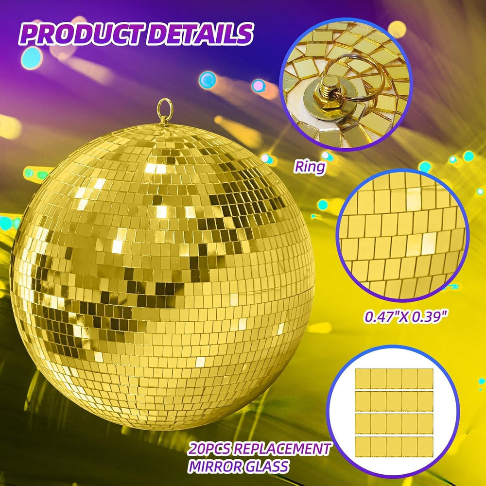 16 Inch Mirror Disco Ball lamp, Gold 16" Disco Ball Halloween Decor