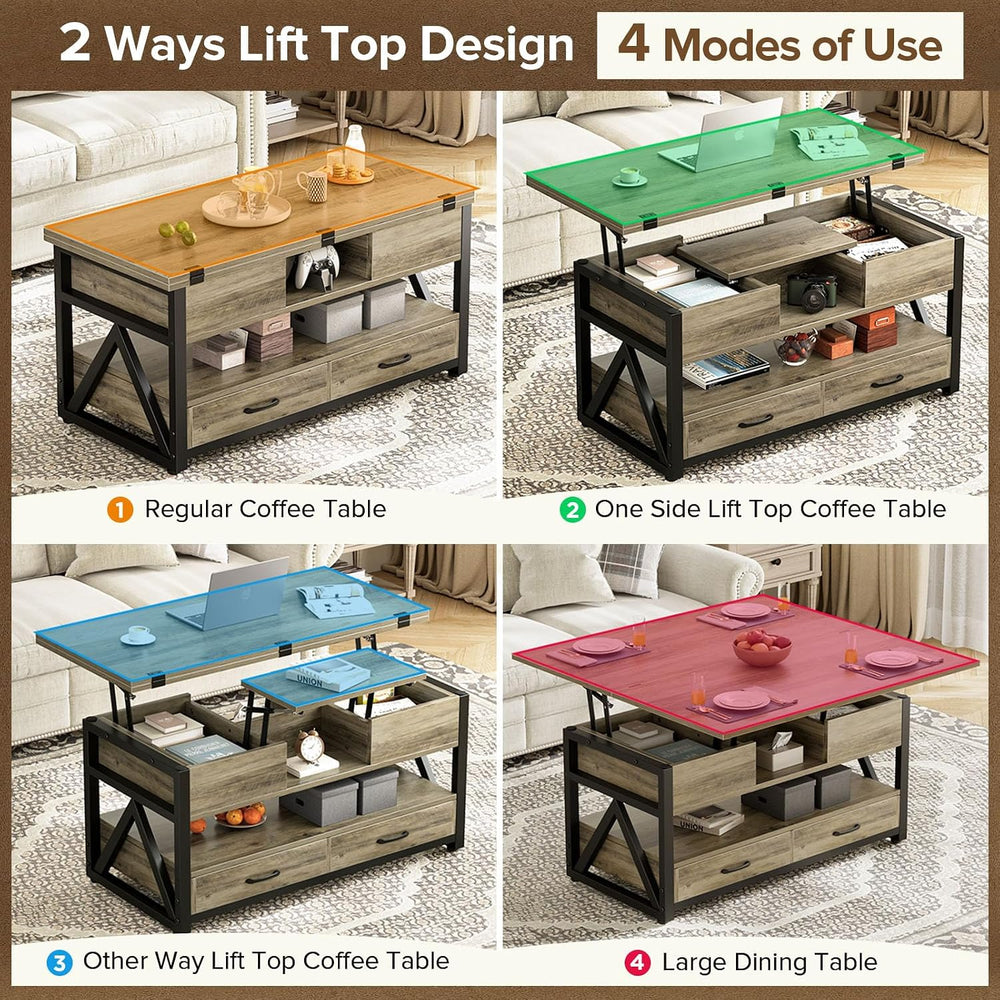 Memobarco 40" Lift Top Coffee Table with Storage,Grey