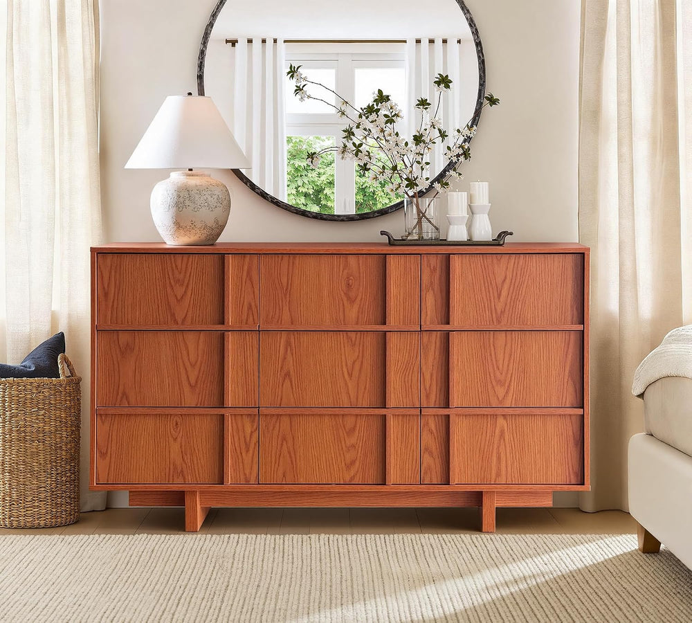 9 Drawer Dresser and Nightstand Set 3 Piece, Mid Century Modern Dresser and N...