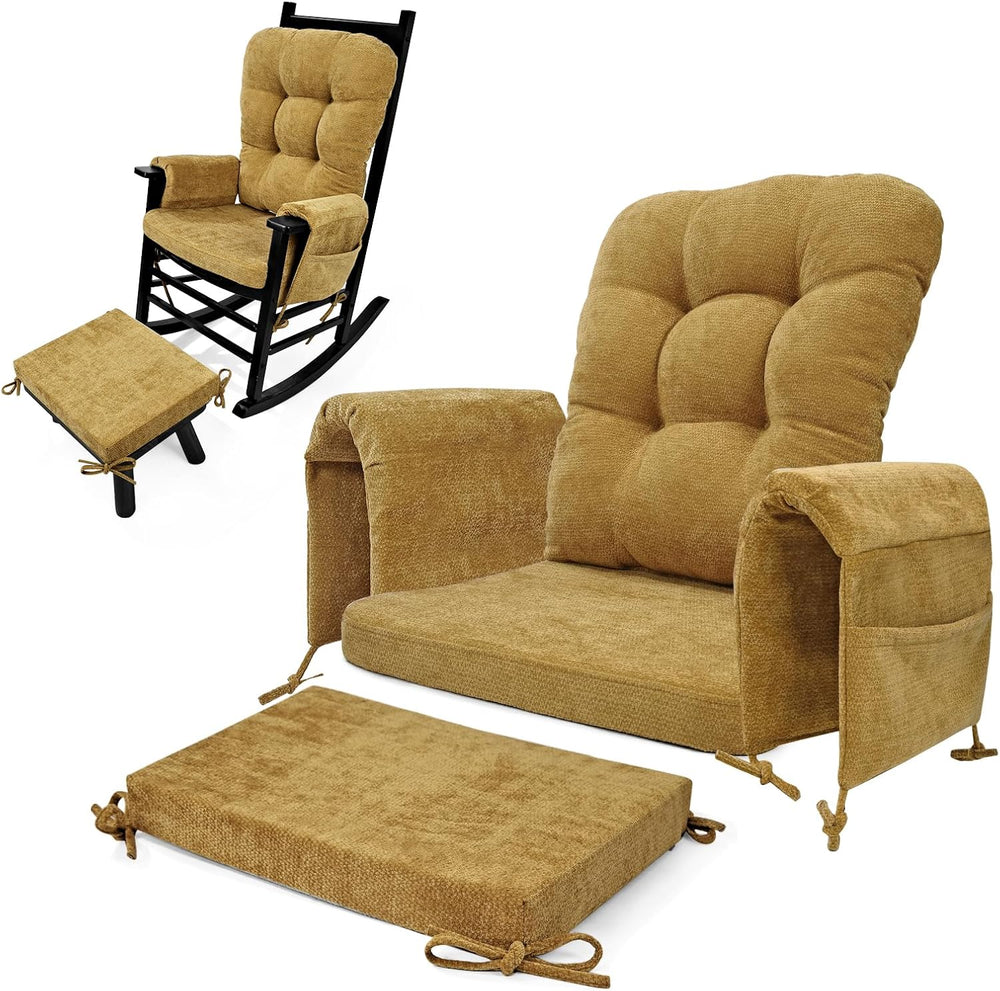 5 PCS Glider Rocker Replacement Cushions with Storage Side Pocket, Luxuriy Ch...