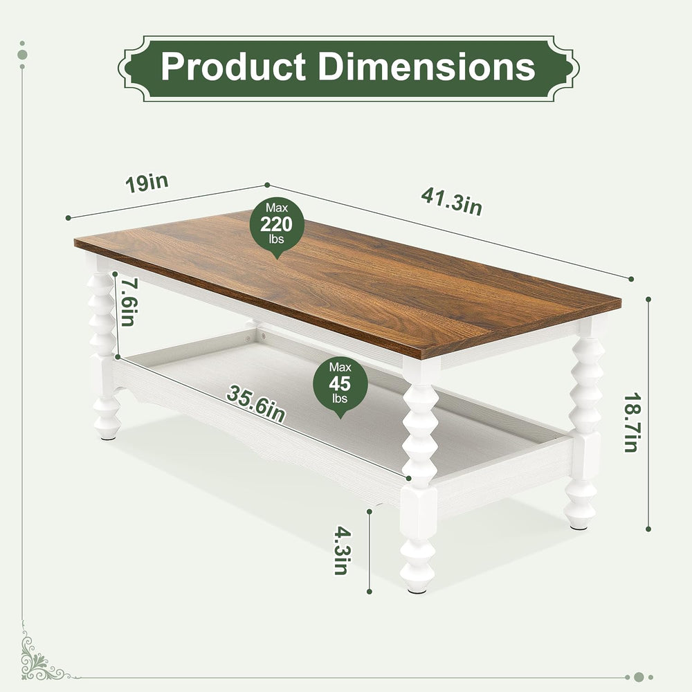 YOSHOOT 42" Farmhouse Coffee Table with Storage - Small Coffee Tables fo...