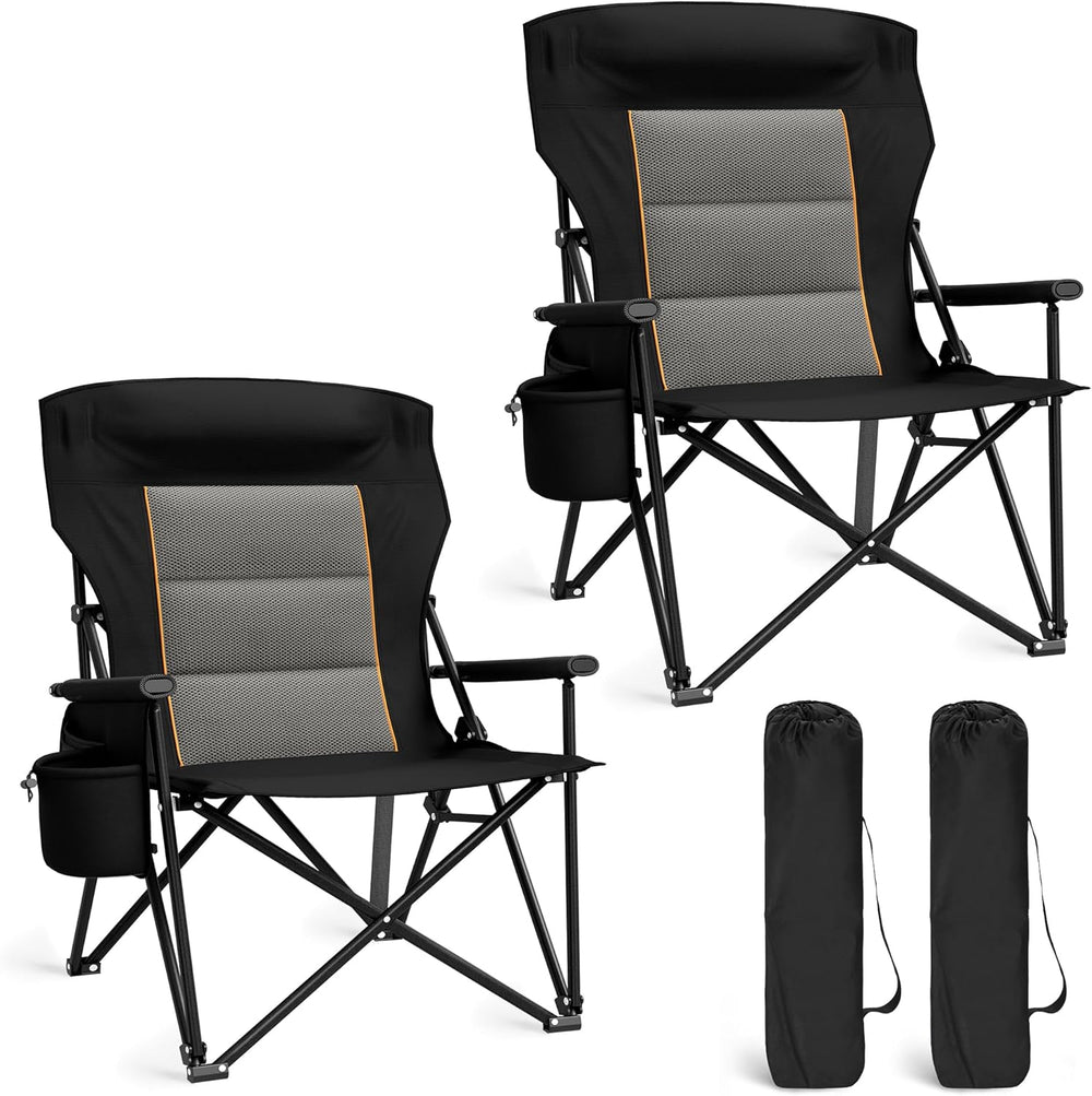 ALPHA CAMP Heavy Duty Camping Chairs with Cup Holder Oversized Folding Chair ...