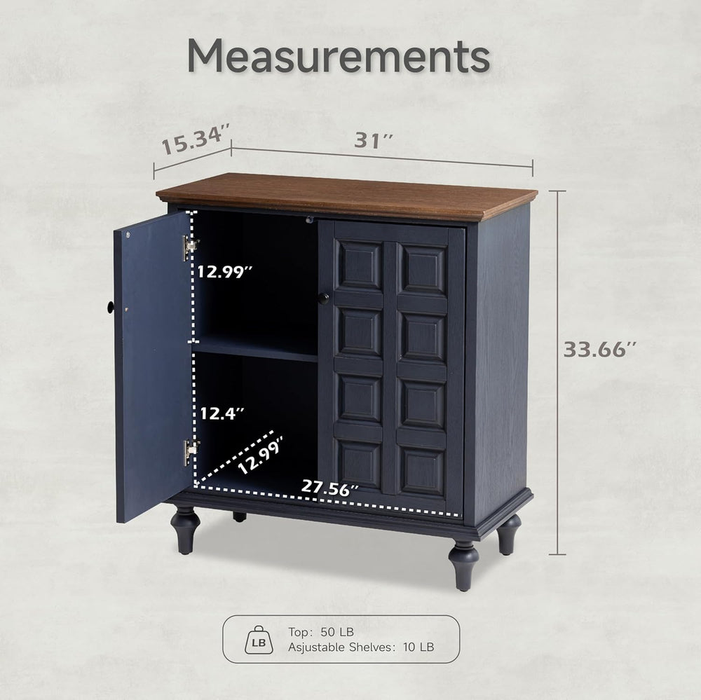 Aoikax Retro 2 Door Storage Cabinet, Dark Blue, Natural Wood