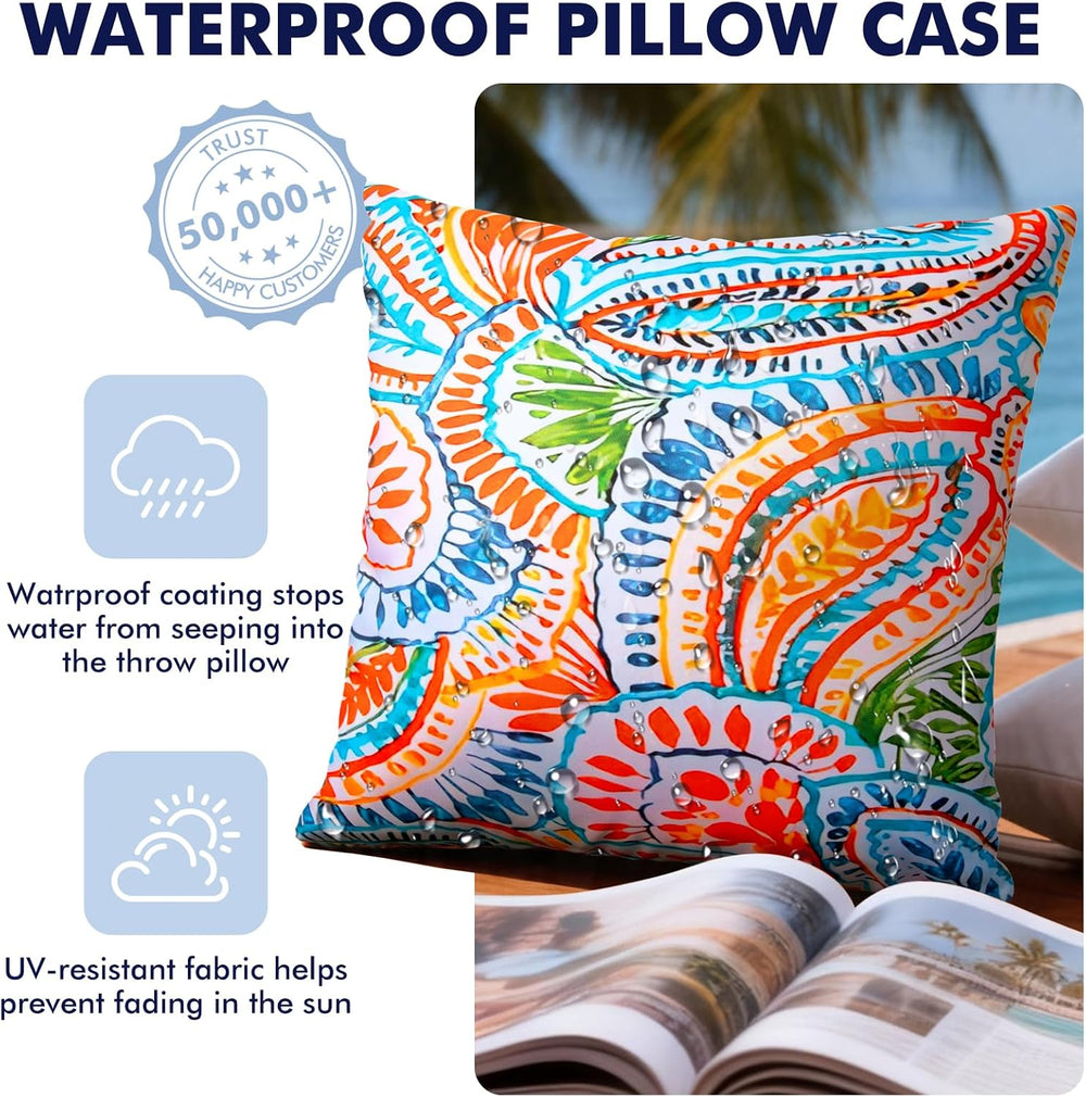 2 Pack Fall Outdoor Pillows, 18x18 Outdoor Throw Pillows Orange