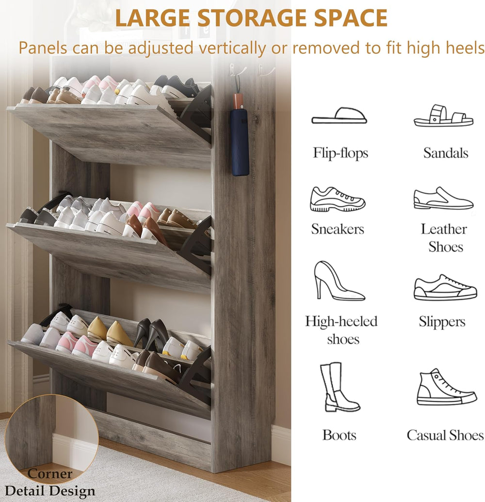 Wodeer Tall Shoe Cabinet with Coat Rack, Hidden Shoe Storage Cabinet with Doo...
