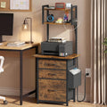 HIGDBFE 3 Drawer File Cabinet with Charging Station, 49''H Tall, 3-Tier Small Filing Cabinet for Home Office, 20''*15'' for Small Printer, Fabric Drawer, Printer Stand, Rustic Brown