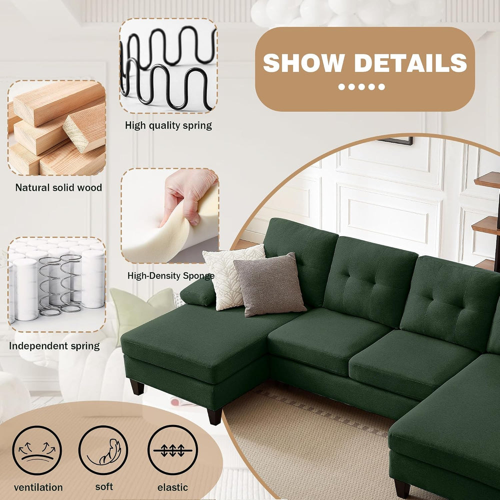 Sectional Couches for Living Room, Modern Linen Fibre U Shaped Sofa Couch wit...