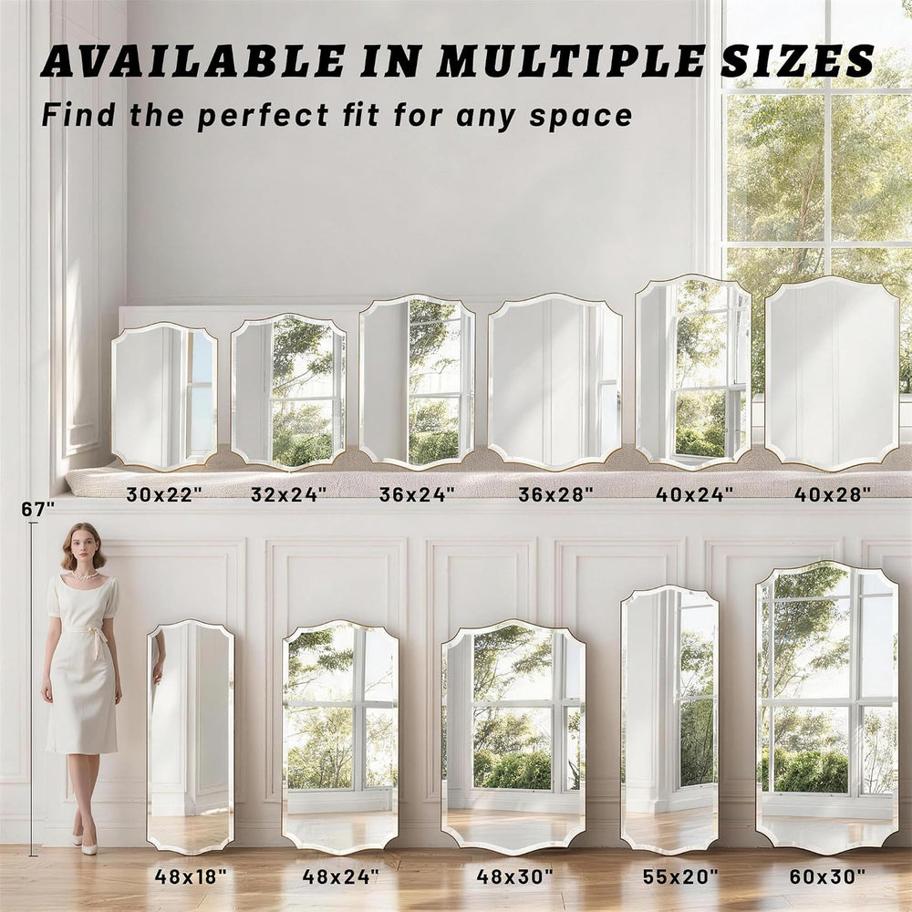 POZINO Scalloped Beveled Mirror 40"x28" Black Bathroom Mirror for O...