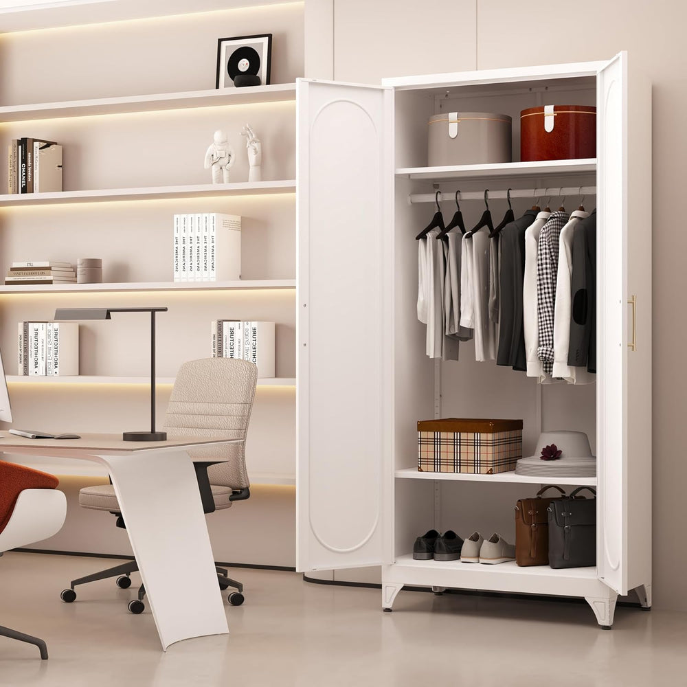 Armoire Wardrobe Closet with Hanging Rod and 2 Adjustable Shelves