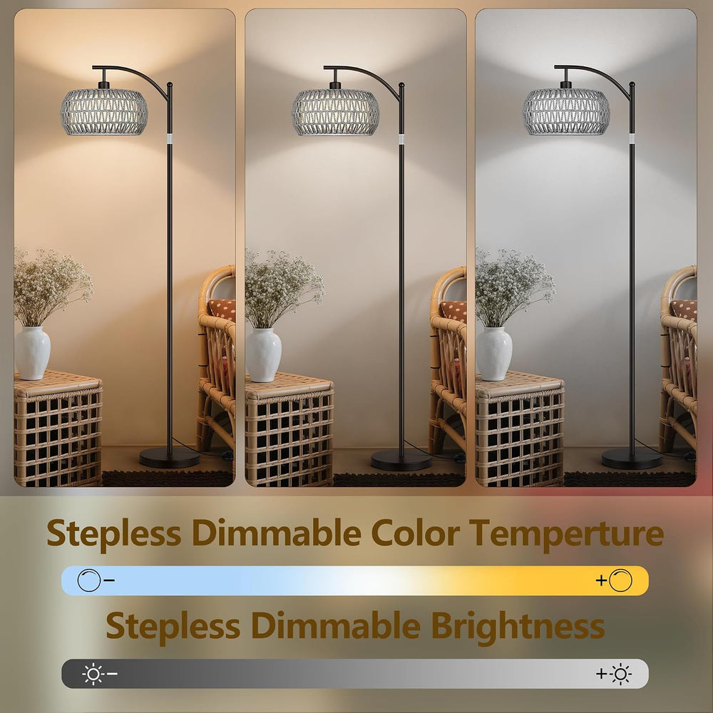 Rattan Floor Lamps for Living Room, Boho Standing Lamps with Grey Rattan&...