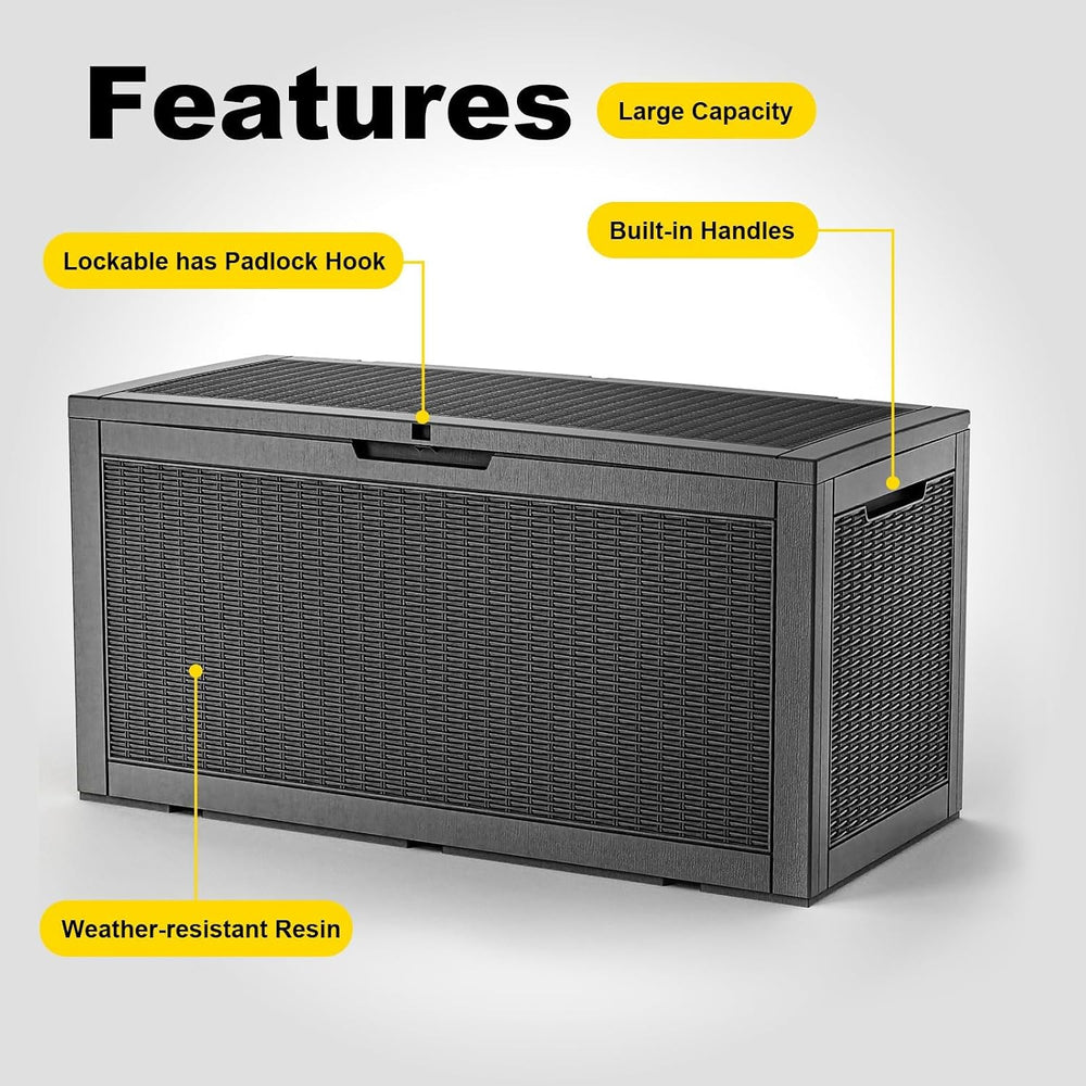 200 Gallon Resin Deck Box, Lockable Waterproof UV‑Resistant Outdoor Storage O...