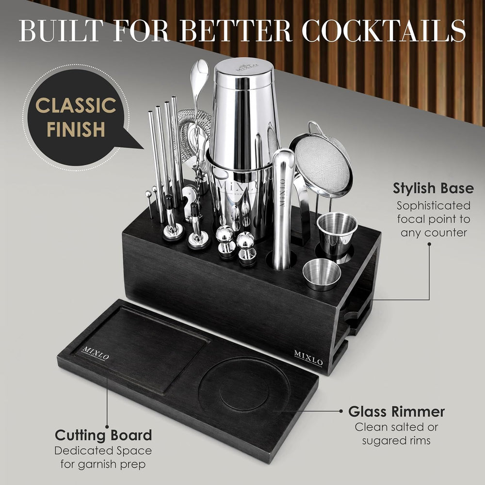 Mixology Bartender Kit - 22Pcs Bar Set Cocktail Shaker Set w Black Bar Cart A...