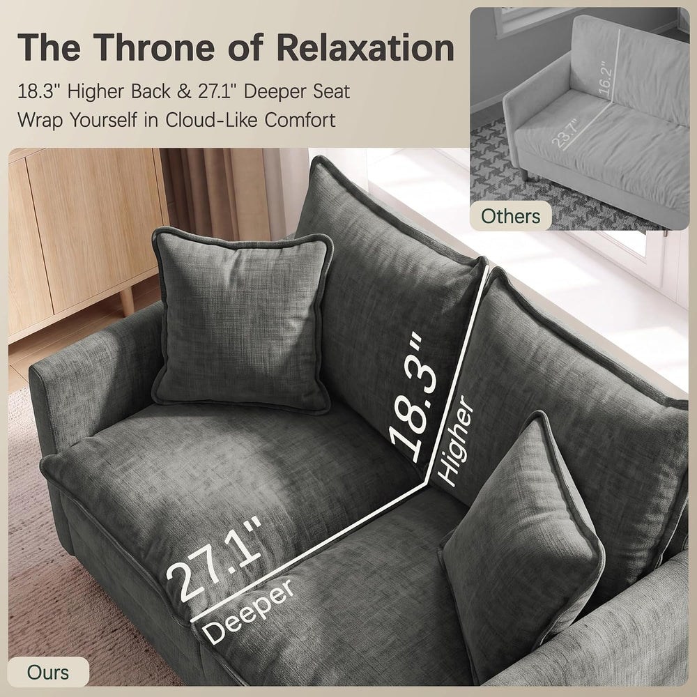 52" Loveseat Sofa, L-Shaped Cloud Love Seat Couches with Ottoman