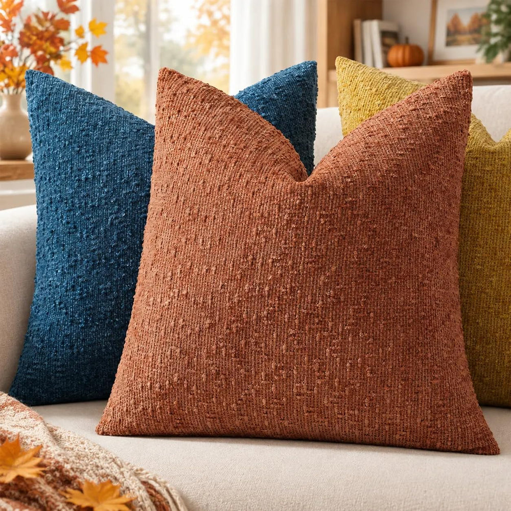 decorUhome Textured Rust Chenille Throw Pillow Covers 24x24 Set of 2