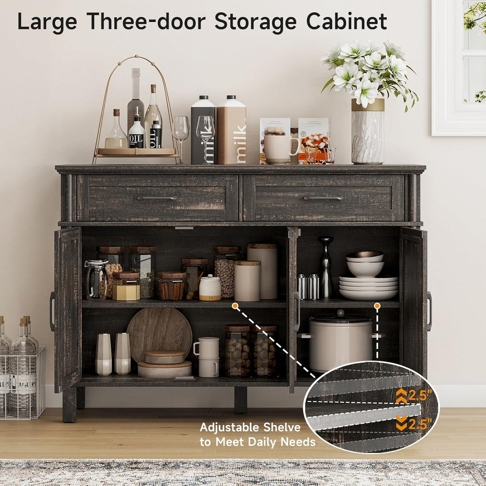 ONBRILL 48 Inch Buffet Cabinet with Storage, Rustic Brown