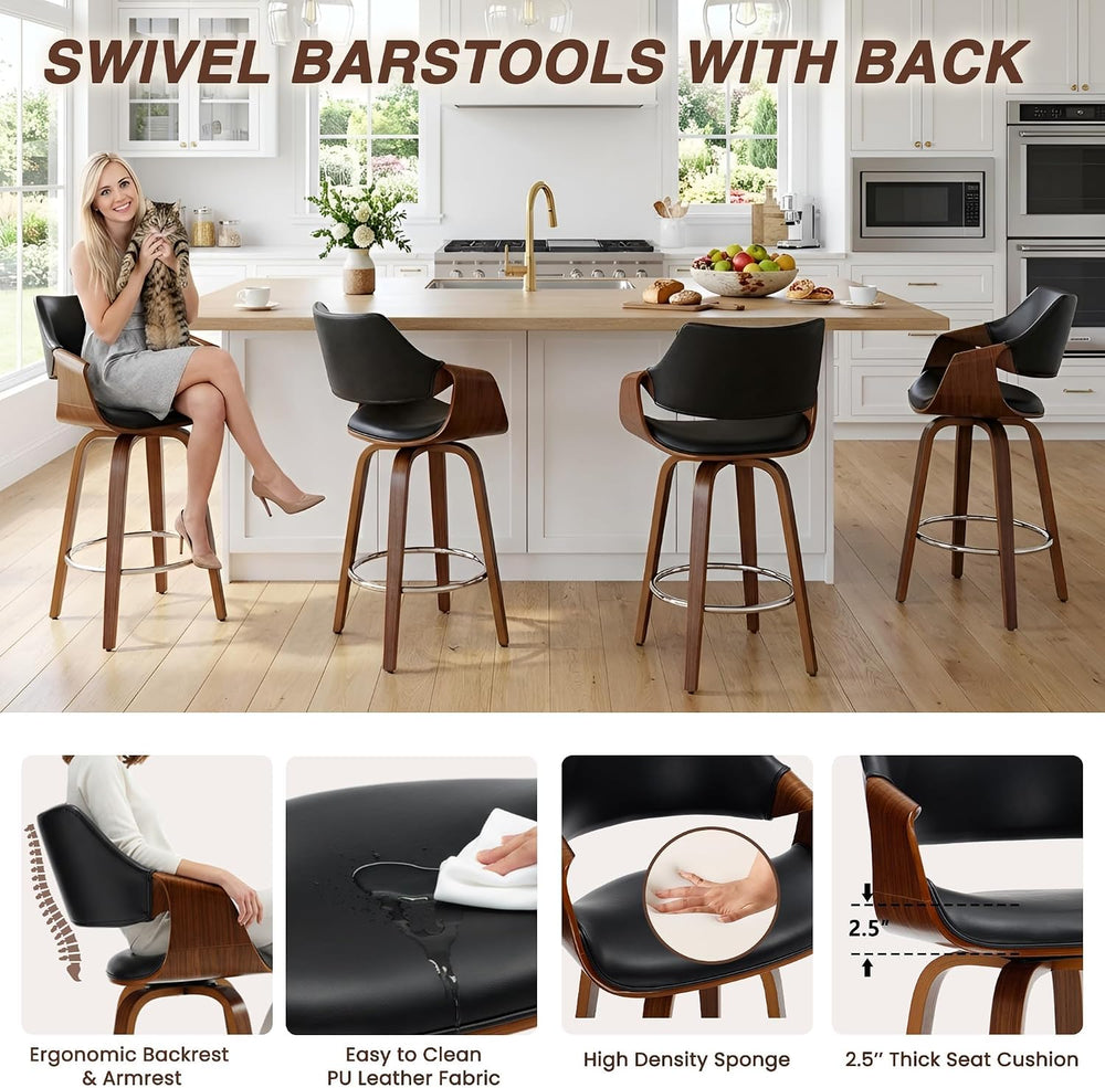 HNY 26'' Modern Barrel Swivel Counter Stools Counter Height Swivel Ba...
