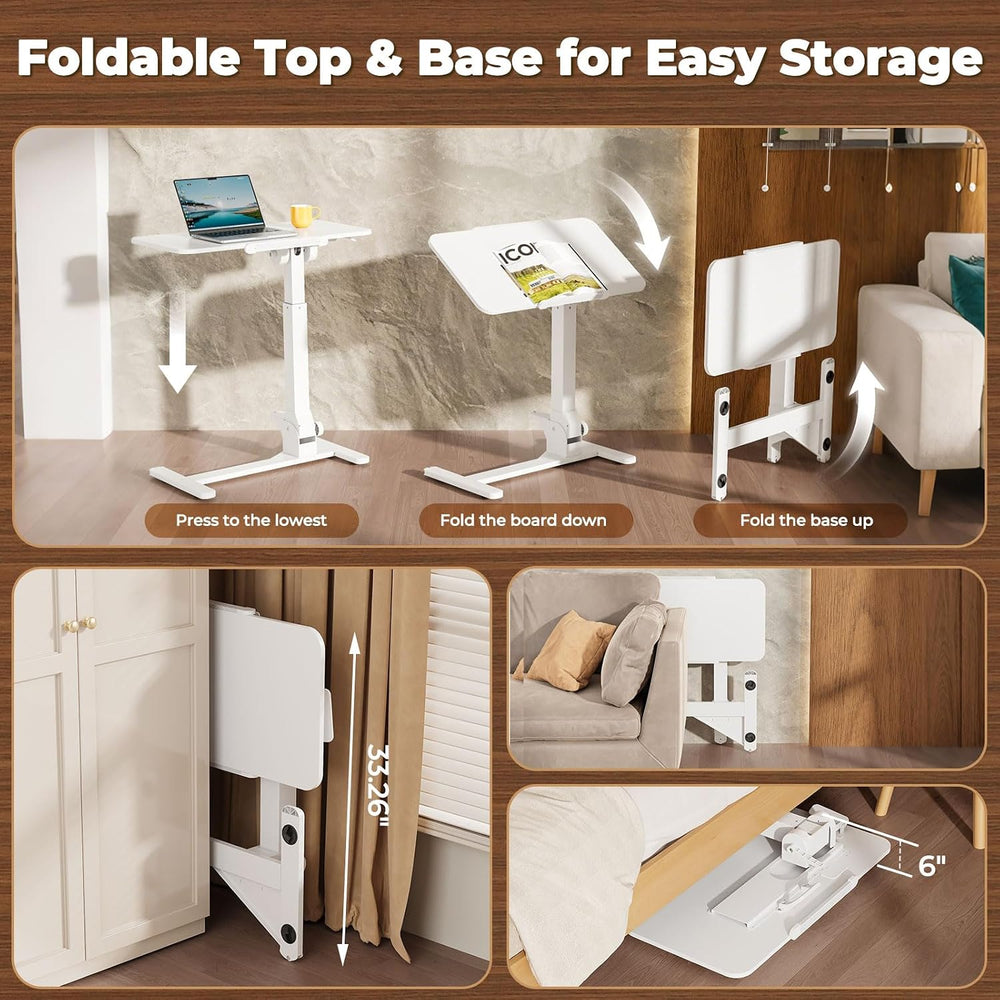JOY worker Foldable Mobile Standing Desk, 180° Tilt Overbed Bedside Table
