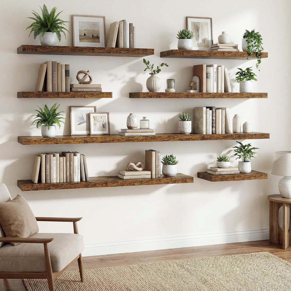 Floating Shelves for Wall,18 Inch Rustic Brown Wall Shelves Set of 2,9.3&quot...
