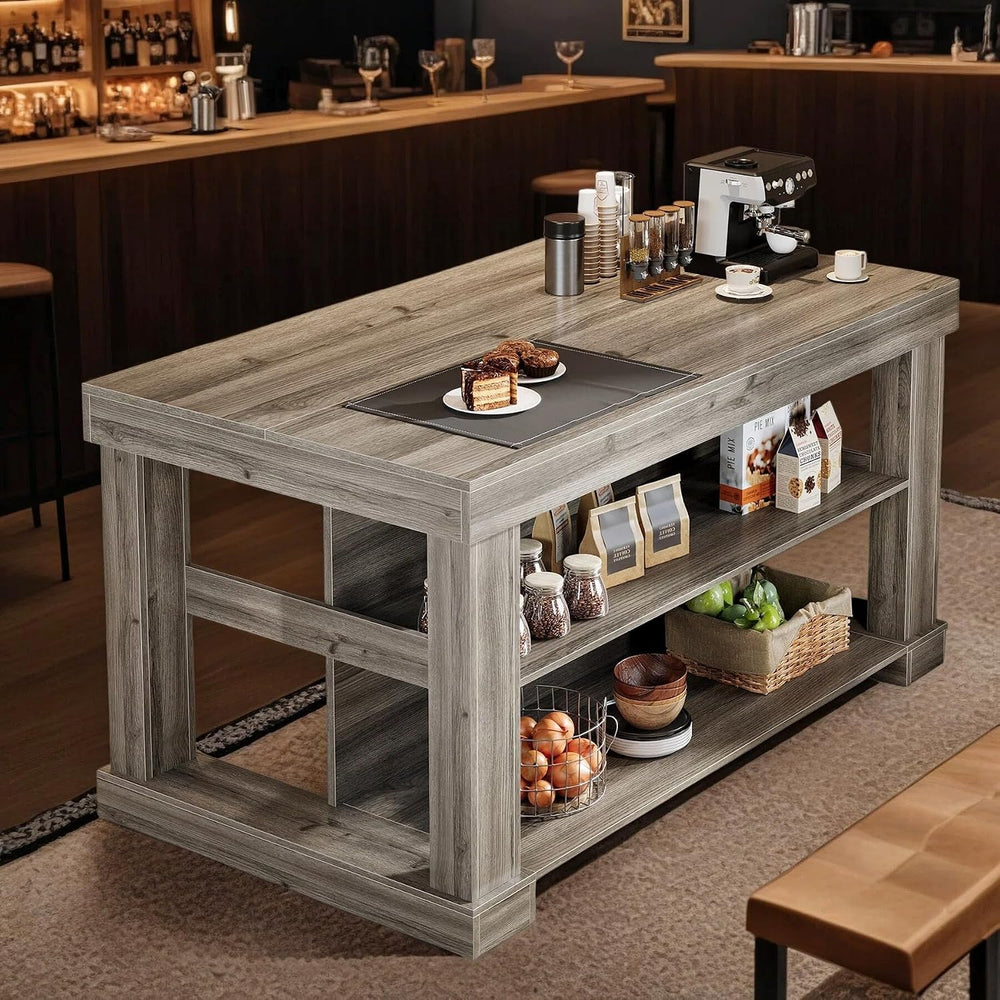 Tribesigns Kitchen Island with Seating and Storage, 55-Inch Farmhouse Station...