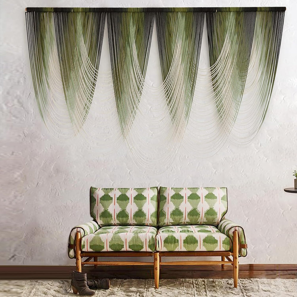 Macrame Wall Hanging Dip-Dyed Green Fiber Art Boho Wall Decor 57" W*41&q...