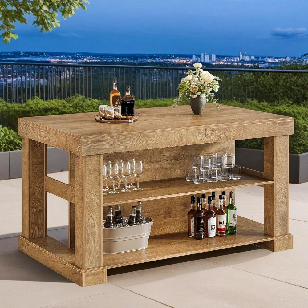 Tribesigns 55-Inch Kitchen Island with Seating and Storage, Rustic Brown