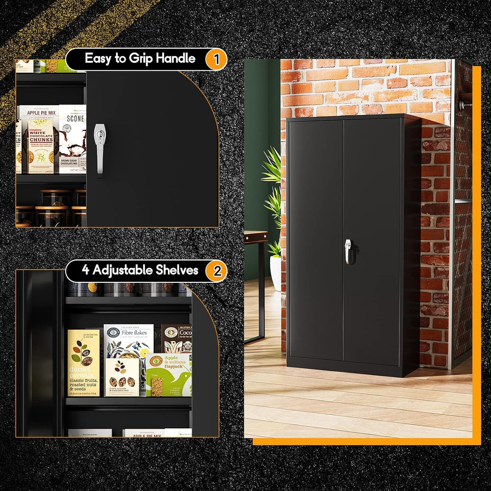 Greenvelly Metal Storage Wardrobe with 2 Doors, Black 72” Steel Storage Wardr...