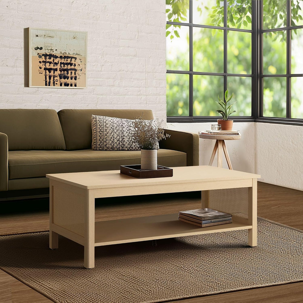 Ink+Ivy Handcrafted Rattan Decorative Coffee Table, Modern Farmhouse Style Ce...