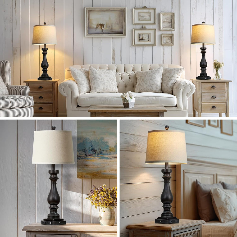 29" Tall Vintage Table Lamps Set of 2,Black Farmhouse Bedside Lamps with...