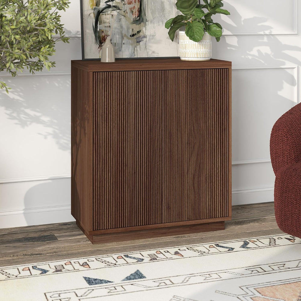 Henn&Hart 28" Fluted Accent Cabinet, Sideboard Buffet, Medium Walnut
